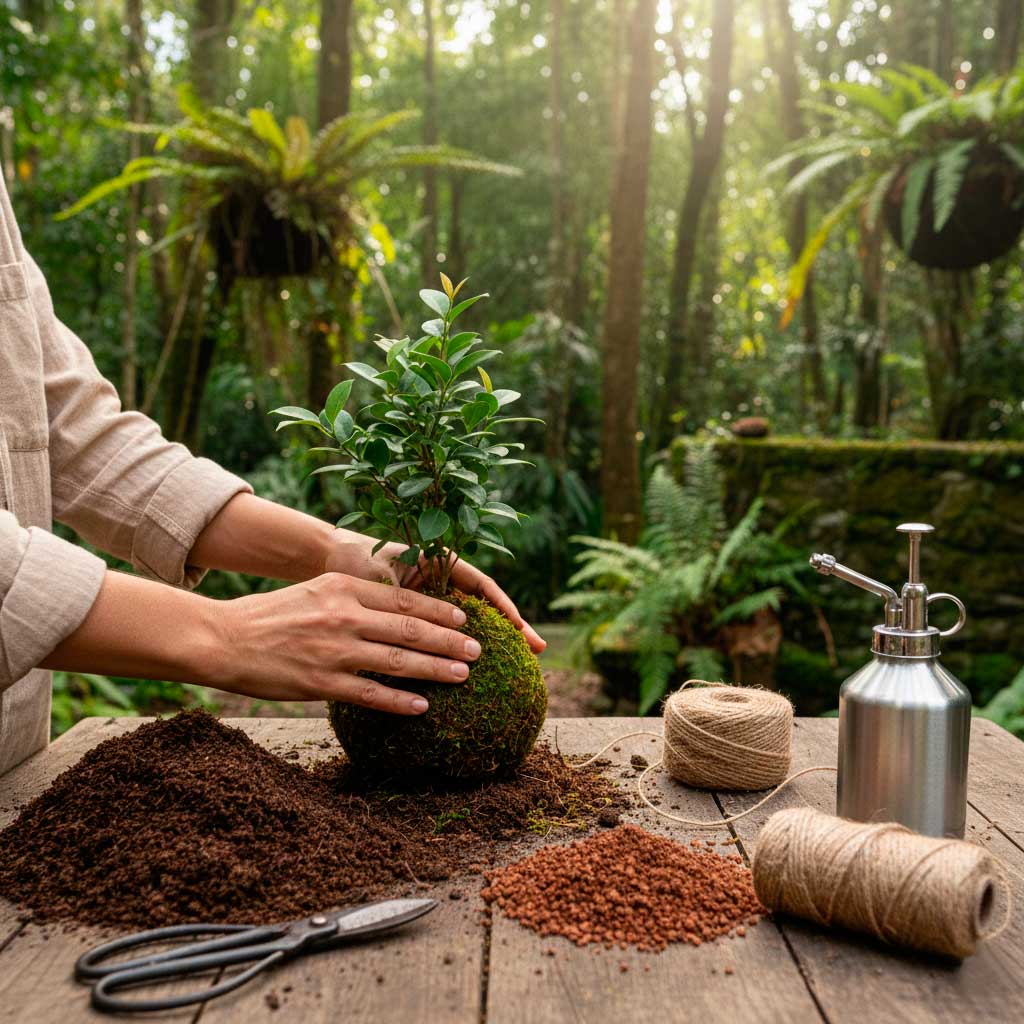 como hacer kokedama paso a paso